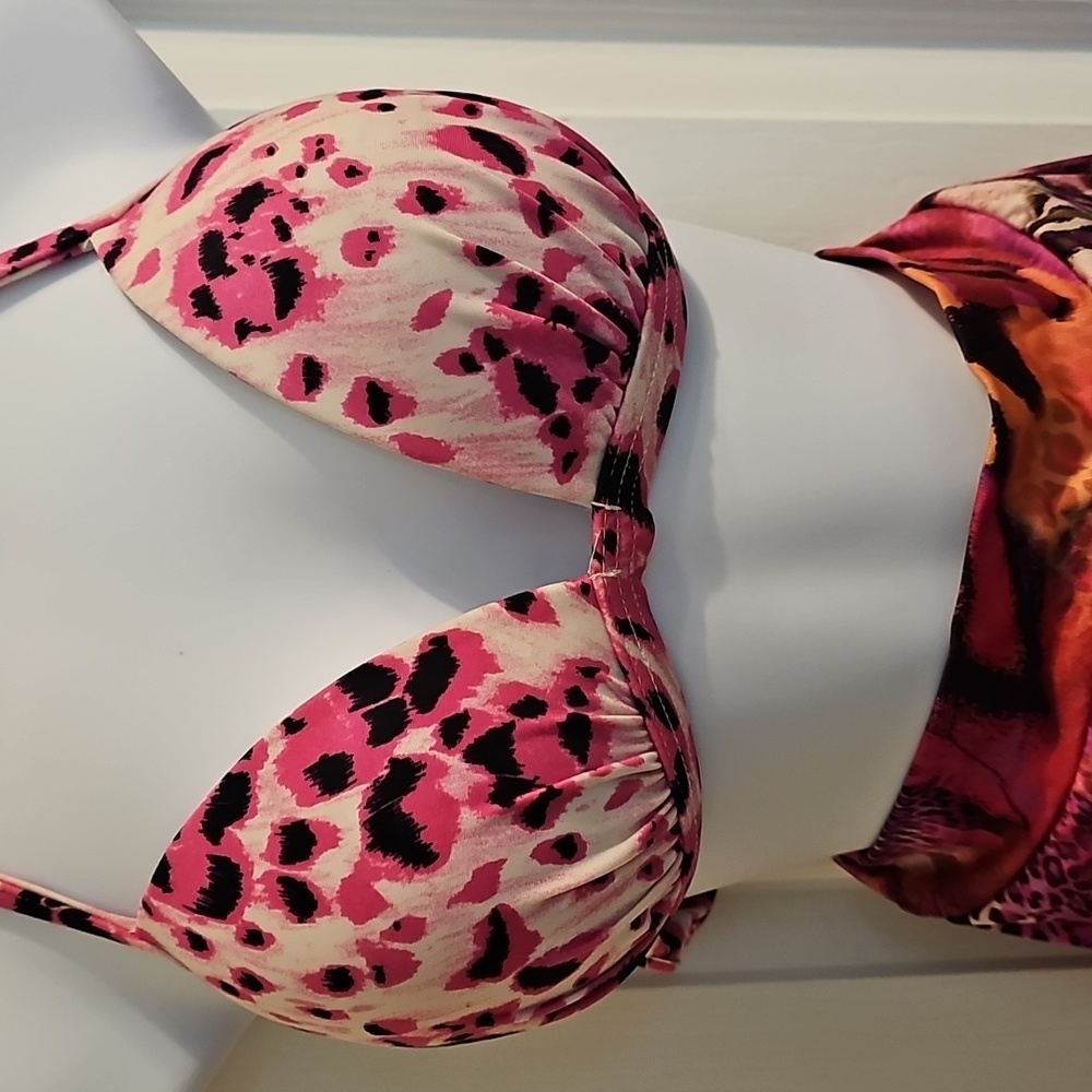 VENUS Animal Print Pink and Black Bikini Top And Swim Skirt Bottom - Picture 3 of 11
